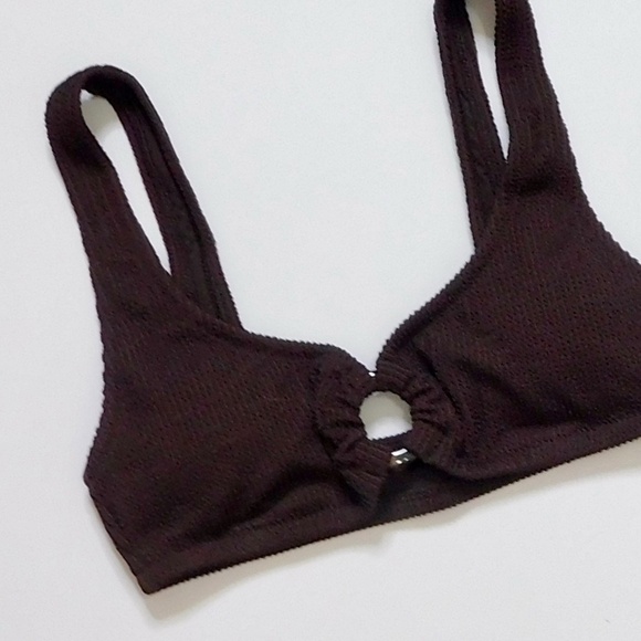 NWT!! J. CREW Claudia O-Ring Scrunchie Bikini Top Inky Espresso Brown Swimwear M - Picture 4 of 13